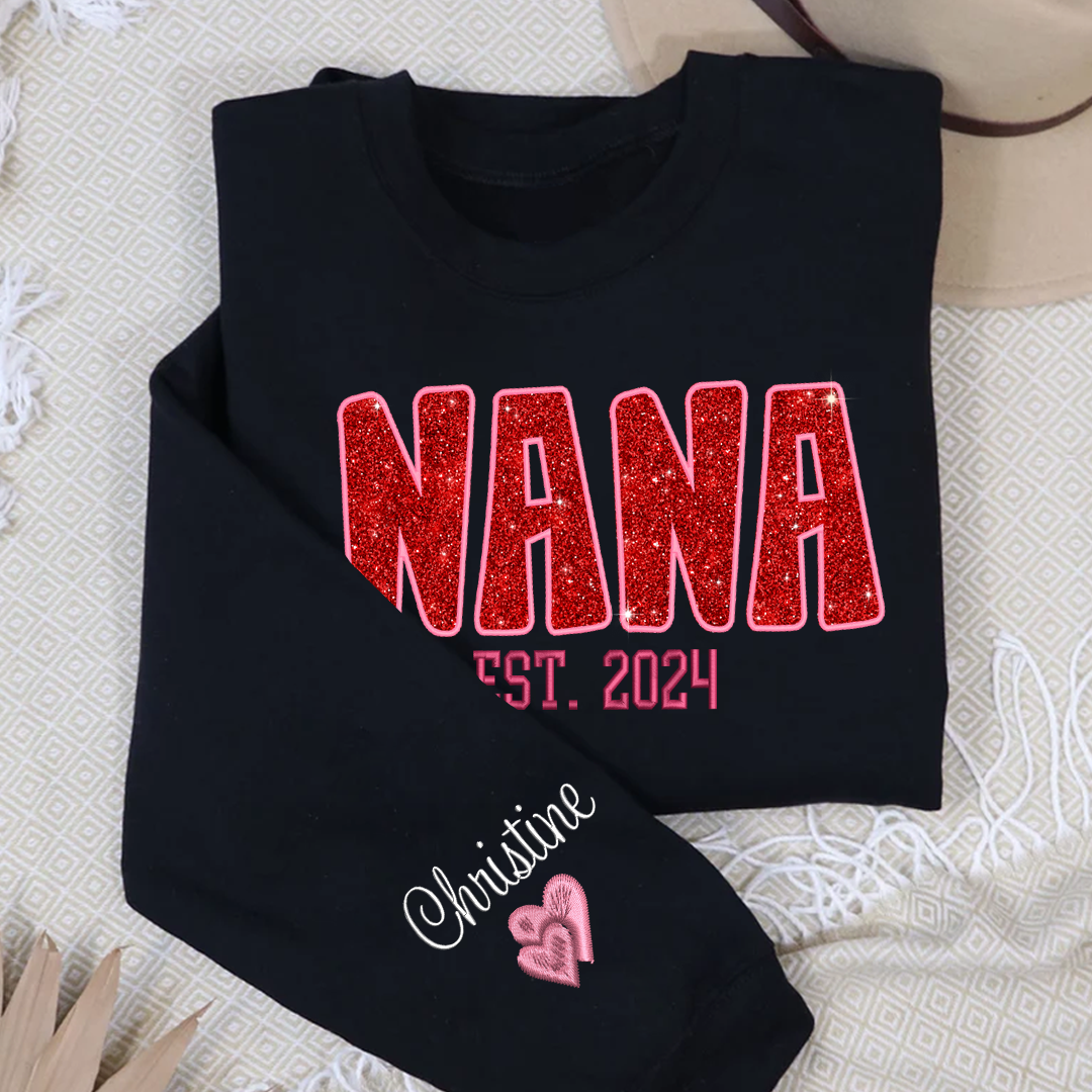 Lofaris Personalized Nana Glitter Embroidered Mama Sweatshirt