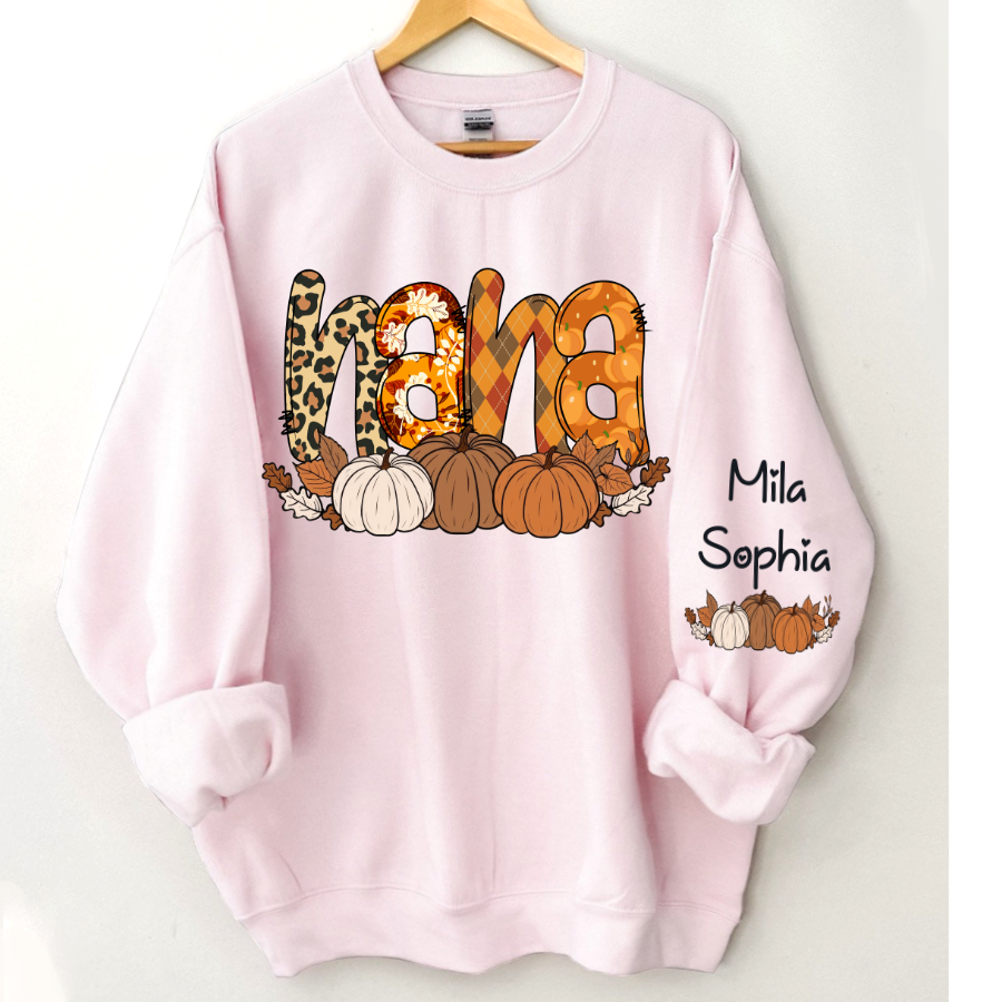 Lofaris Personalized Nana Pumpkin Grandkids Fall Sweatshirt