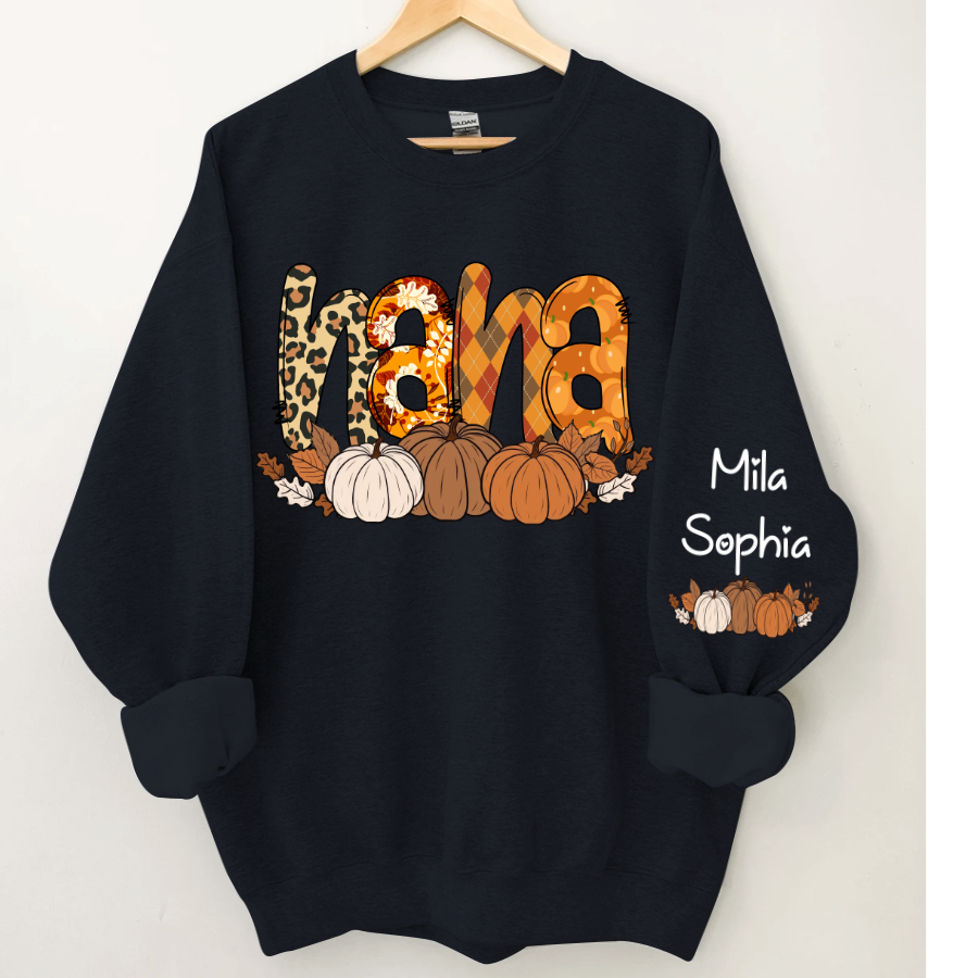 Lofaris Personalized Nana Pumpkin Grandkids Fall Sweatshirt
