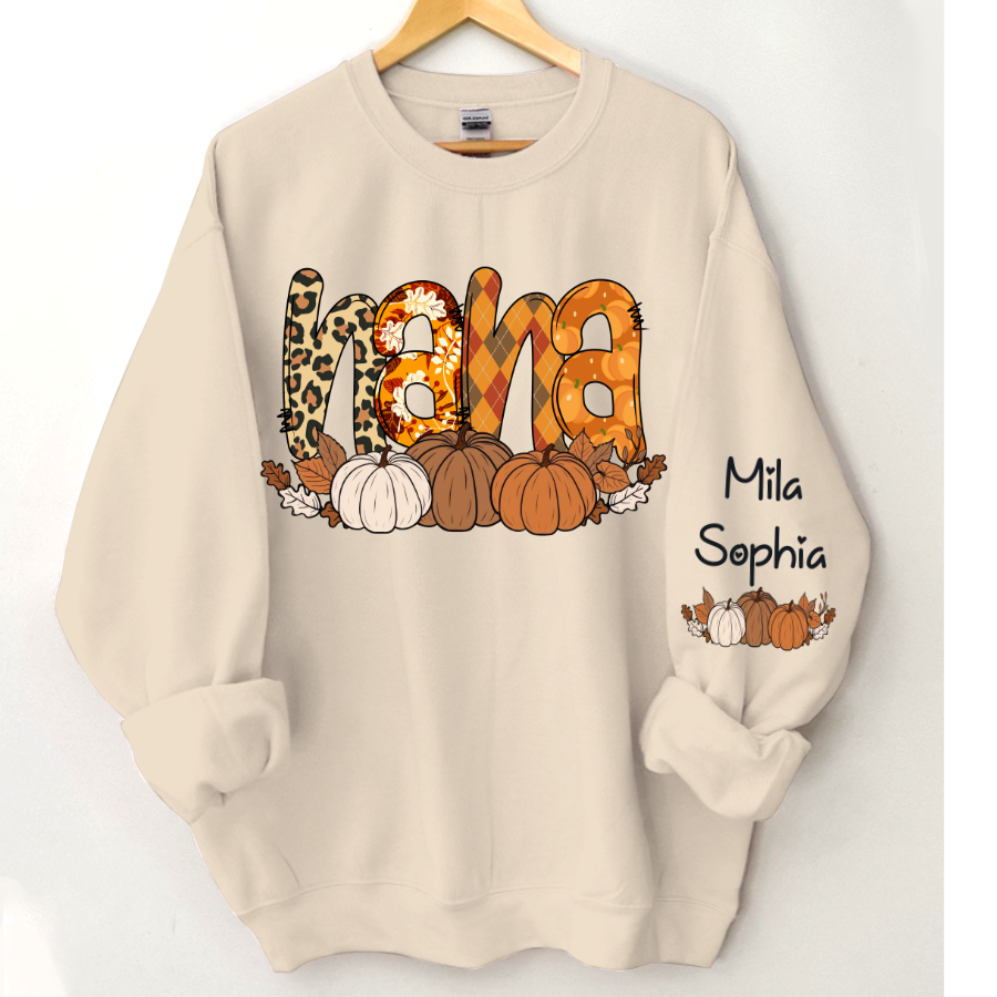 Lofaris Personalized Nana Pumpkin Grandkids Fall Sweatshirt
