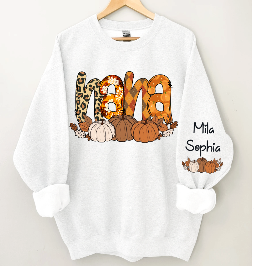 Lofaris Personalized Nana Pumpkin Grandkids Fall Sweatshirt