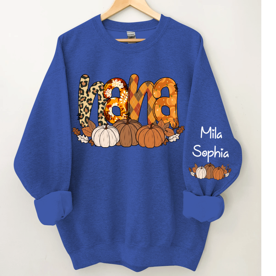 Lofaris Personalized Nana Pumpkin Grandkids Fall Sweatshirt