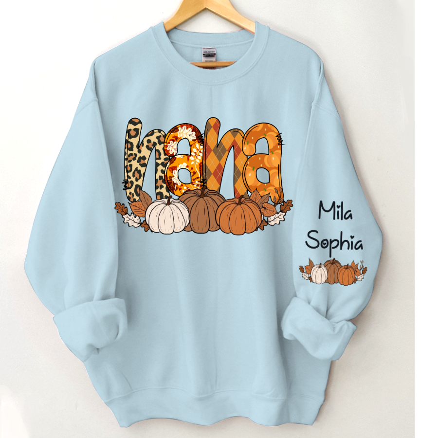 Lofaris Personalized Nana Pumpkin Grandkids Fall Sweatshirt
