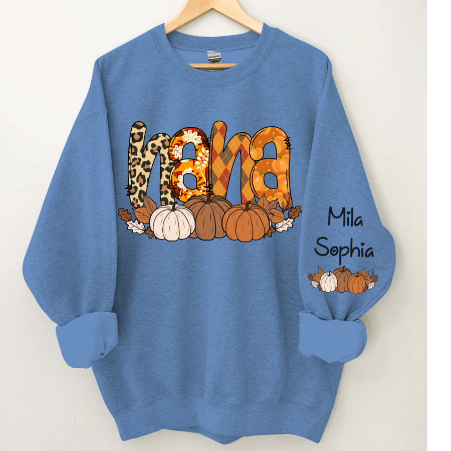 Lofaris Personalized Nana Pumpkin Grandkids Fall Sweatshirt