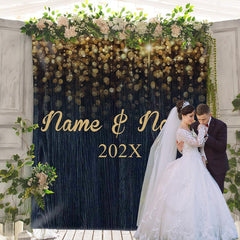 Lofaris Personalized Navy Blue Bokeh Wood Wedding Backdrop Banner
