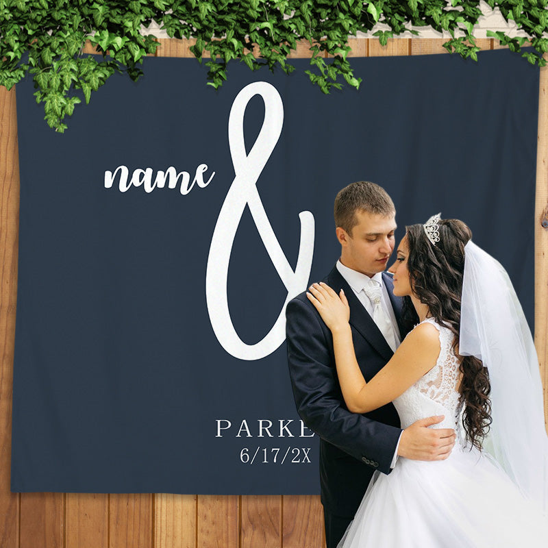 Lofaris Personalized Navy Blue Mr And Mrs Wedding Backdrop