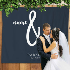 Lofaris Personalized Navy Blue Mr And Mrs Wedding Backdrop