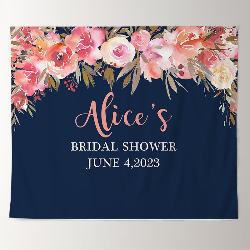 Lofaris Personalized Navy Coral Floral Wedding Backdrop