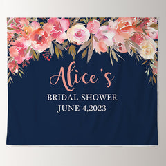 Lofaris Personalized Navy Coral Floral Wedding Backdrop