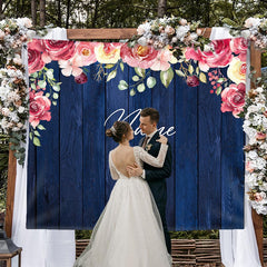Lofaris Personalized Navy Wood Flower Wedding Backdrop