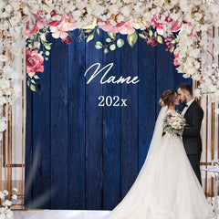 Lofaris Personalized Navy Wood Flower Wedding Backdrop