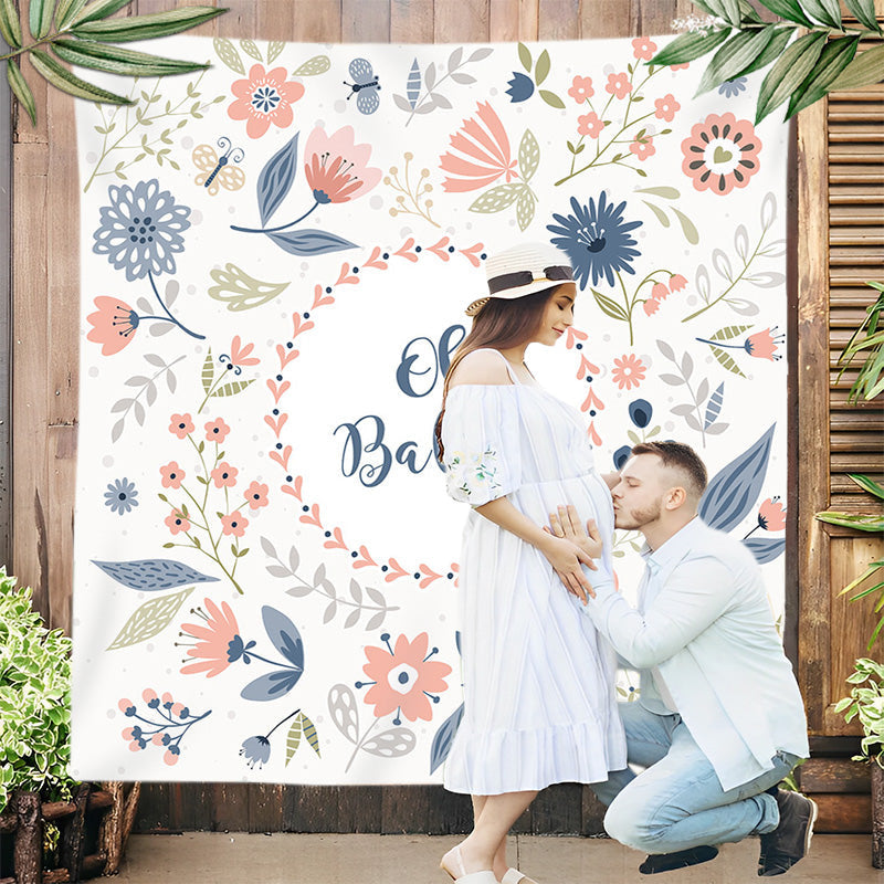 Lofaris Personalized Oh Baby Flowers Shower Backdrop