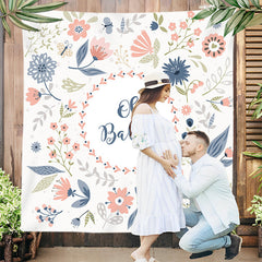 Lofaris Personalized Oh Baby Flowers Shower Backdrop