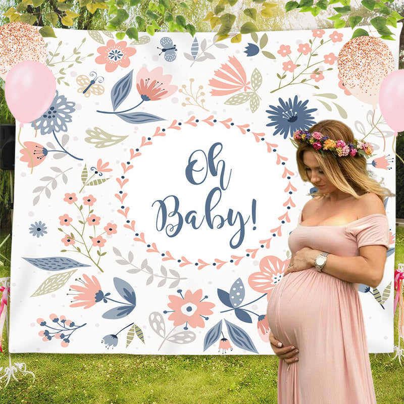 Lofaris Personalized Oh Baby Flowers Shower Backdrop