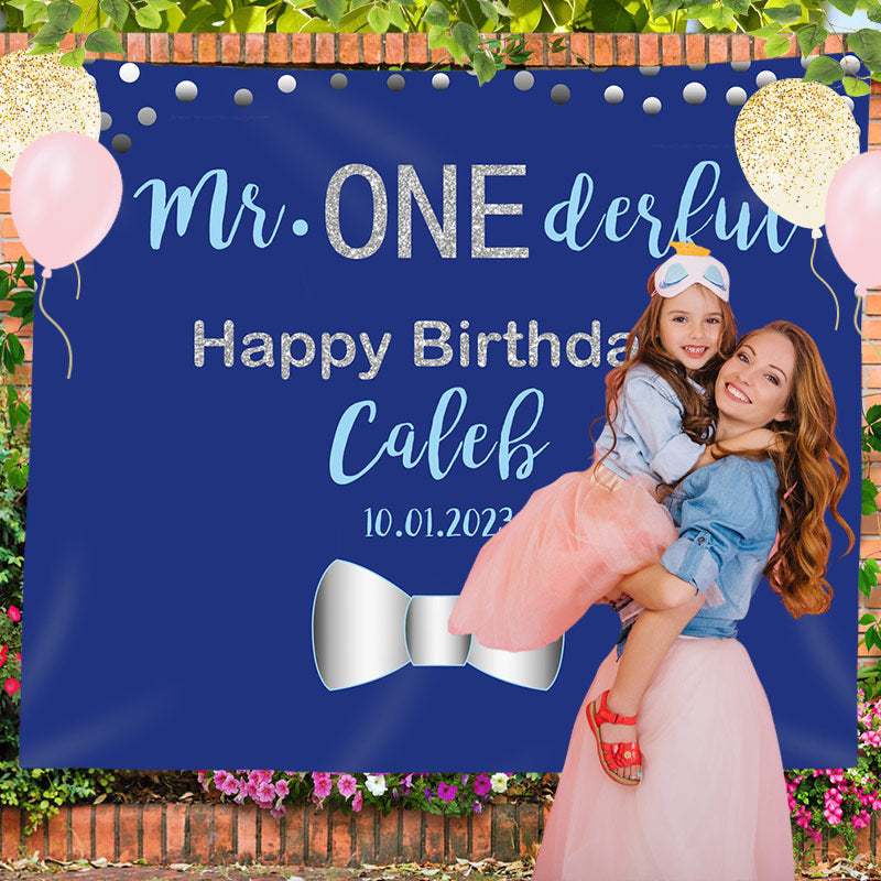 Lofaris Personalized Onederful Blue Birthday Backdrop Banner