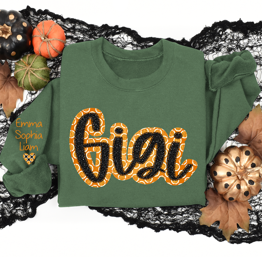 Lofaris Personalized Orange Circle Gigi And Kids Sweatshirt