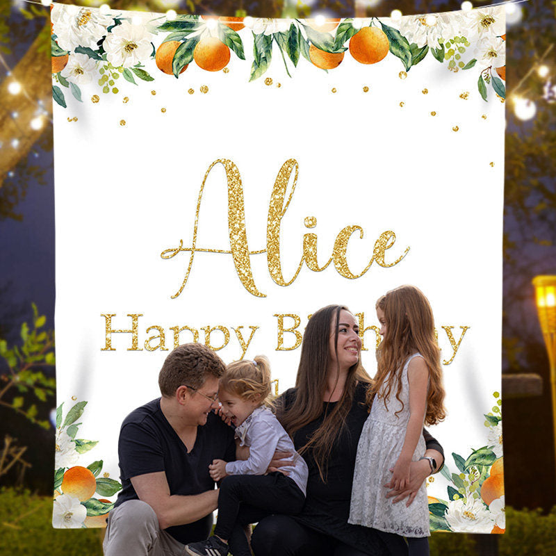 Lofaris Personalized Orange Gold Glitter Baby Shower Party Backdrops
