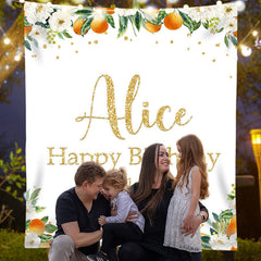 Lofaris Personalized Orange Gold Glitter Baby Shower Party Backdrops