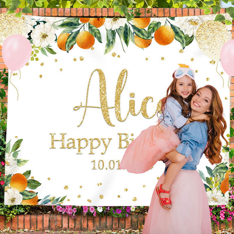 Lofaris Personalized Orange Gold Glitter Baby Shower Party Backdrops