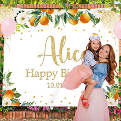 Lofaris Personalized Orange Gold Glitter Baby Shower Party Backdrops