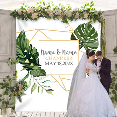 Lofaris Personalized Palm Leaves Couple Name Wedding Backdrop