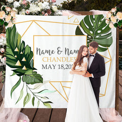Lofaris Personalized Palm Leaves Couple Name Wedding Backdrop