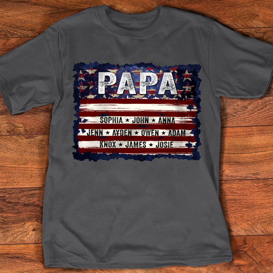 Lofaris Personalized Papa Flag Grandkids Fathers Day Shirt