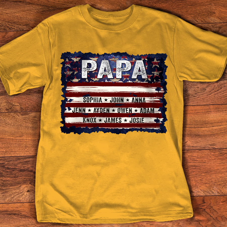 Lofaris Personalized Papa Flag Grandkids Fathers Day Shirt