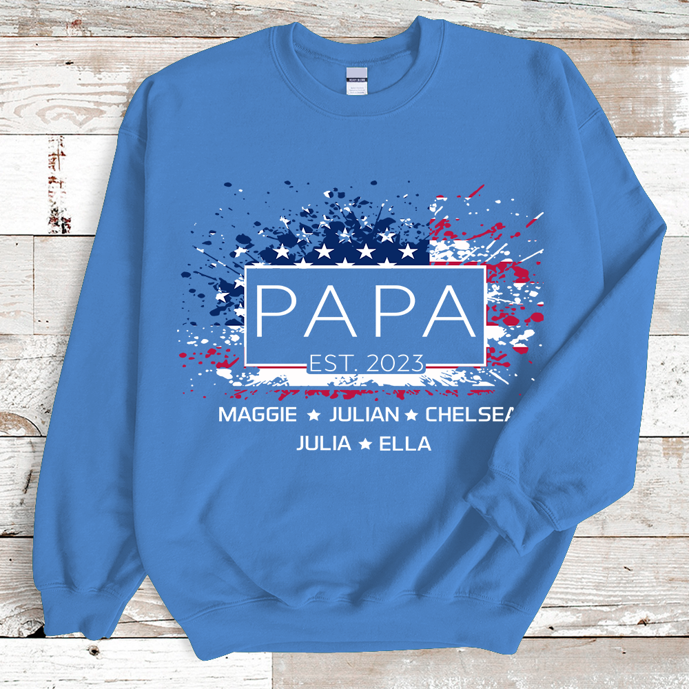 Lofaris Personalized Papa Grandkids Est USA Flag Sweatshirt