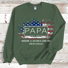 Lofaris Personalized Papa Grandkids Est USA Flag Sweatshirt