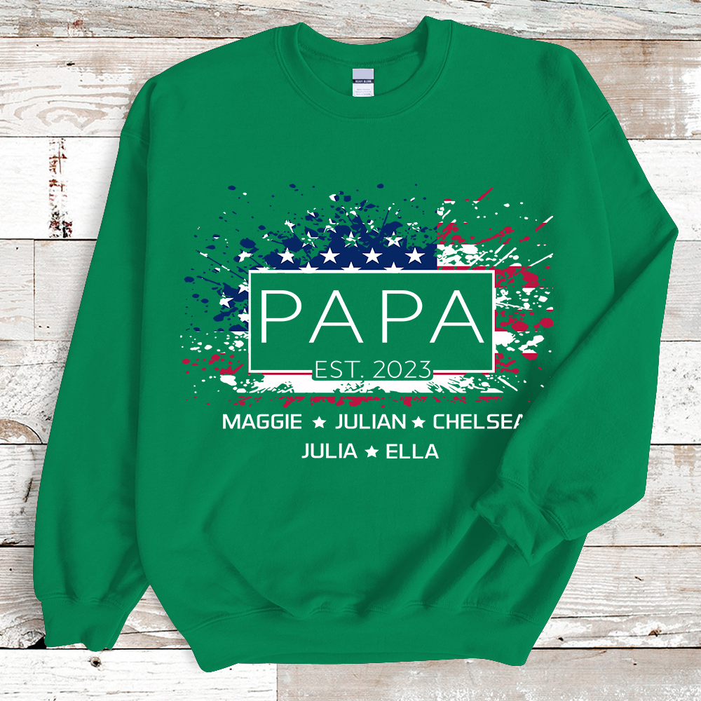 Lofaris Personalized Papa Grandkids Est USA Flag Sweatshirt