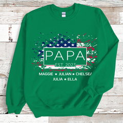 Lofaris Personalized Papa Grandkids Est USA Flag Sweatshirt