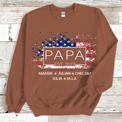 Lofaris Personalized Papa Grandkids Est USA Flag Sweatshirt