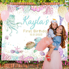 Lofaris Personalized Pastel Mermaid Birthday Backdrop Banner
