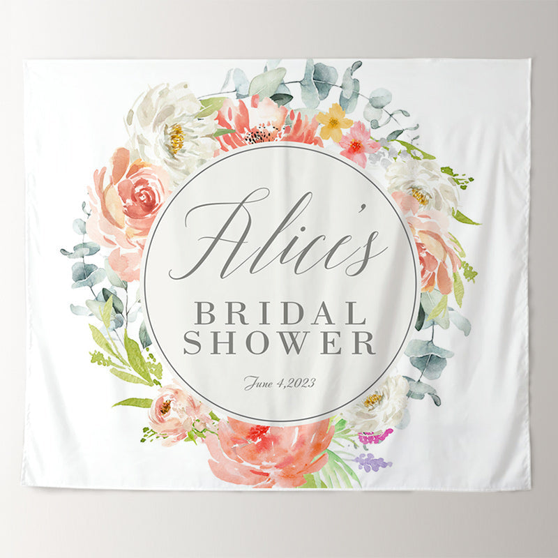 Lofaris Personalized Peach White Florals Bridal Shower Backdrop for Party