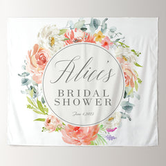 Lofaris Personalized Peach White Florals Bridal Shower Backdrop for Party