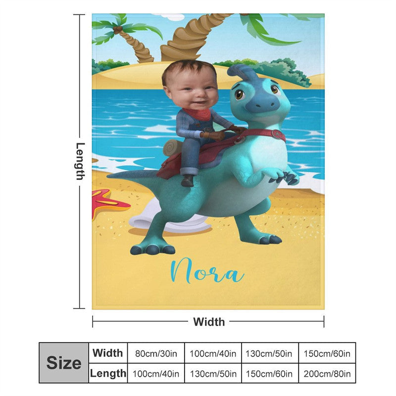 Lofaris Personalized Photo Cowboy Dinosaur Beach Sea Blanket