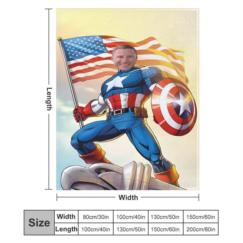 Lofaris Personalized Photo Strong Superman Usa Flag Blanket