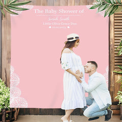 Lofaris Personalized Pink White Girl Baby Shower Backdrop