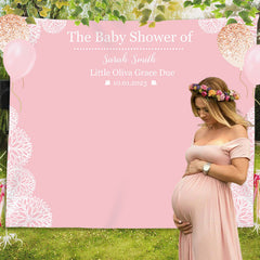 Lofaris Personalized Pink And White Baby Shower Backdrop For Girl