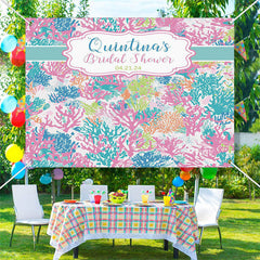 Lofaris Personalized Pink Blue Corals Bridal Shower Backdrop