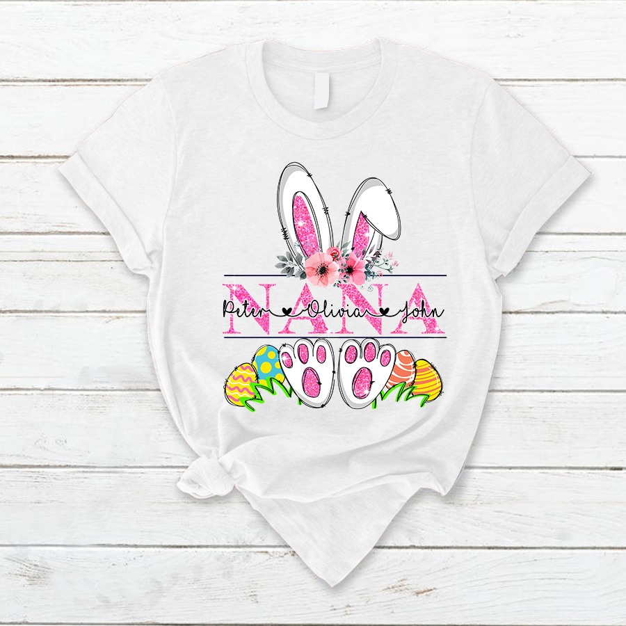 Lofaris Personalized Pink Bunny Nana Kids Easter T-Shirt