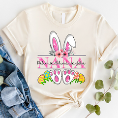 Lofaris Personalized Pink Bunny Nana Kids Easter T-Shirt