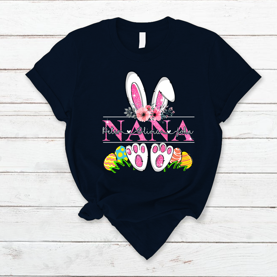 Lofaris Personalized Pink Bunny Nana Kids Easter T-Shirt