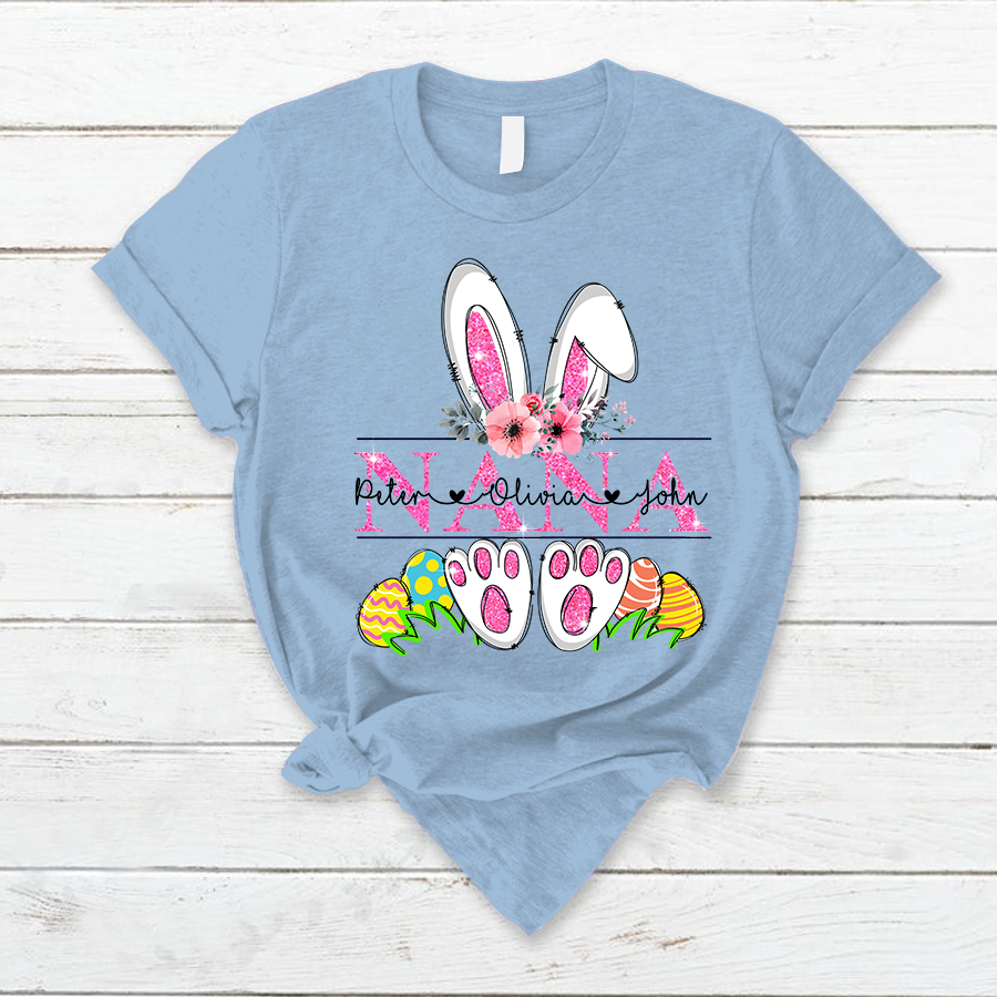 Lofaris Personalized Pink Bunny Nana Kids Easter T-Shirt