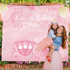 Lofaris Personalized Pink Carriage Birthday Backdrop For Girl