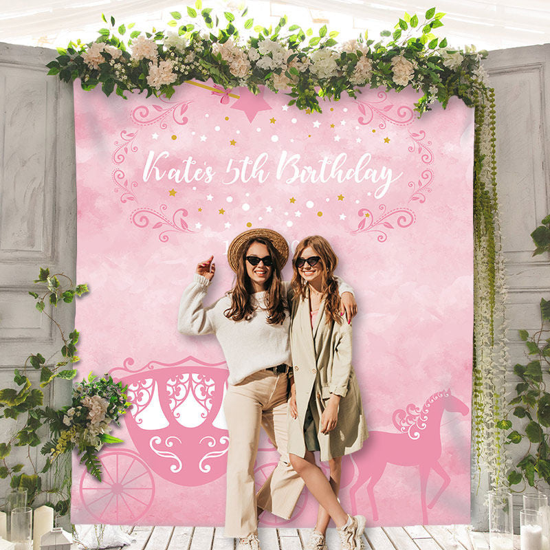 Lofaris Personalized Pink Carriage Birthday Backdrop For Girl