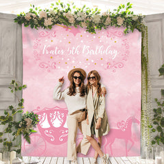 Lofaris Personalized Pink Carriage Birthday Backdrop For Girl