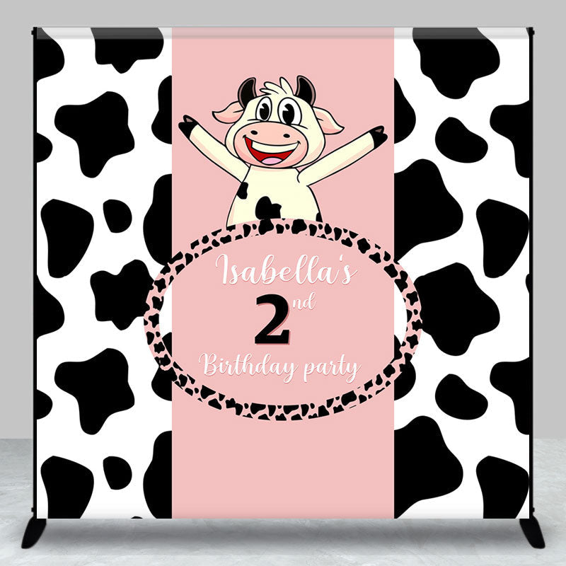 Lofaris Personalized Pink Cow Pattern 2nd Birthday Backdrop