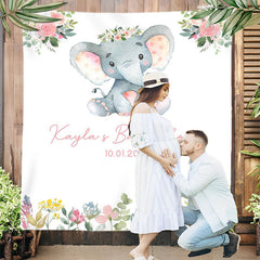 Lofaris Personalized Pink Elephant Baby Shower Backdrop Banner